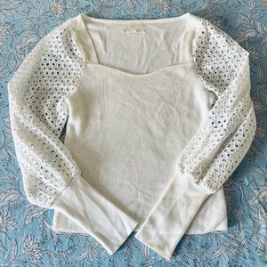 By Anthropologie Eyelet Sleeve Sweater